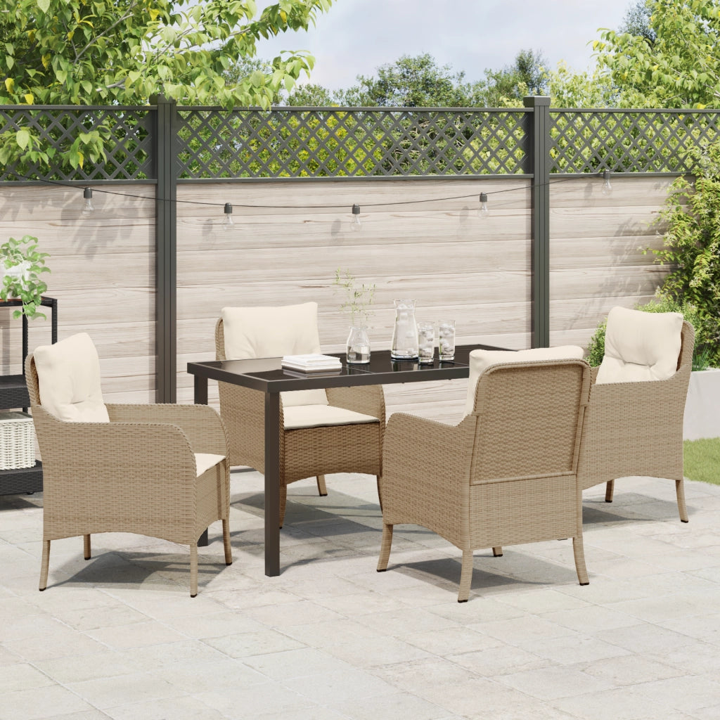 Set da Pranzo da Giardino 5 Pezzi con Cuscini Beige Rattan Polipropilene