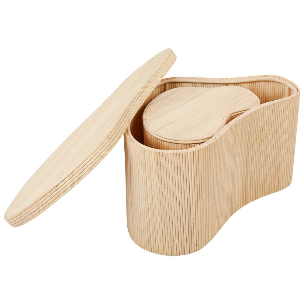 Set di 2 tavolini portaoggetti in rattan naturale con piano d'appoggio in stile Boho