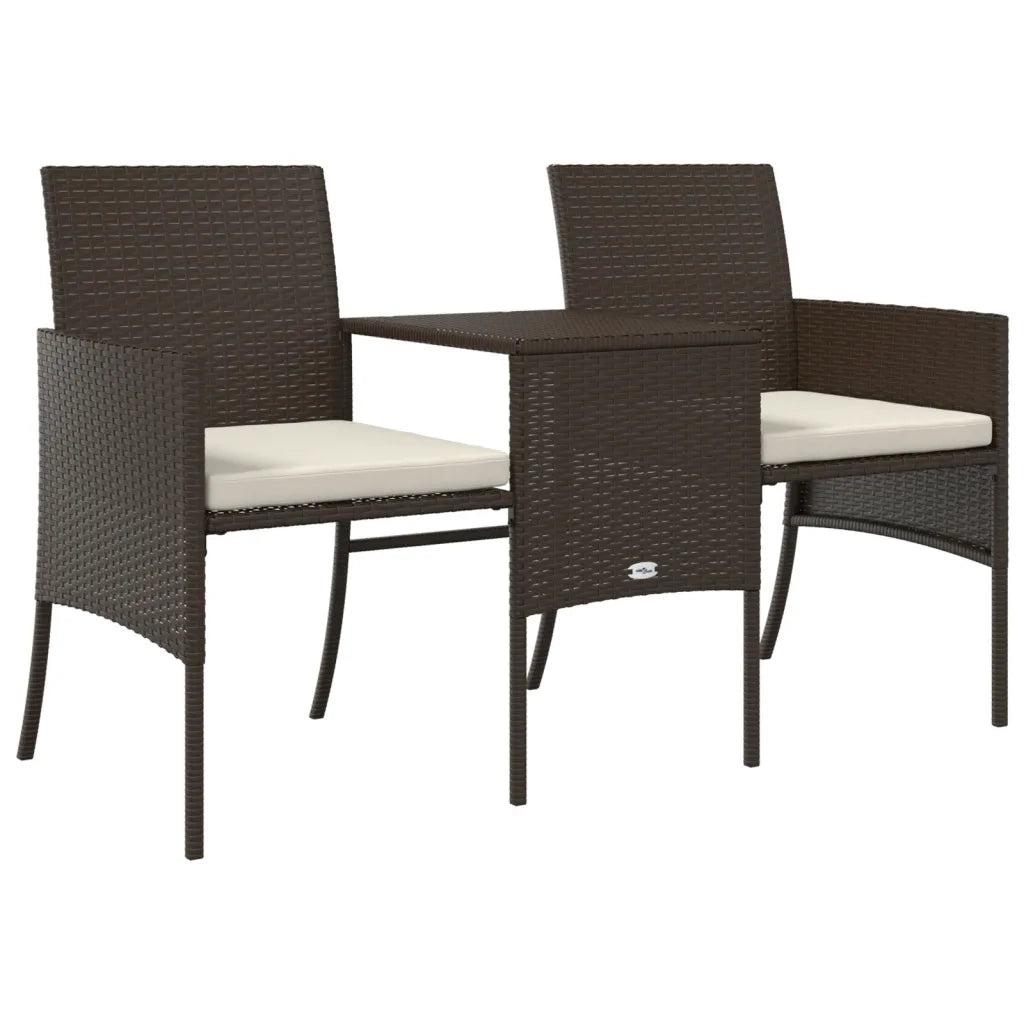 Divano da Giardino a 2 Posti Tavolino e Pouf Polyrattan-Sofa da Giardino Marrone