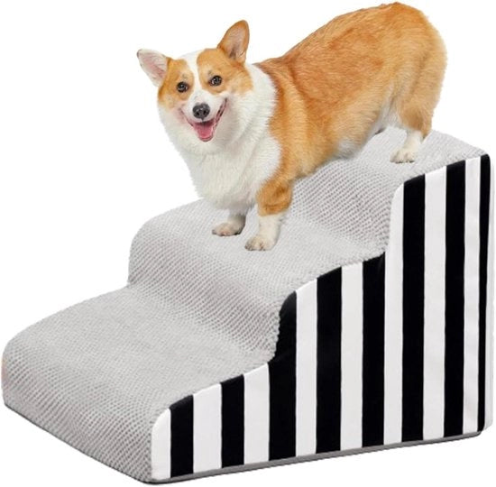 Scale a 3 Passi per Cani per Letto e Divano Copertura di Alta Densità in Terry Capacità di Carico fino a 22 kg per Cani Piccoli e Medi (Grigio)