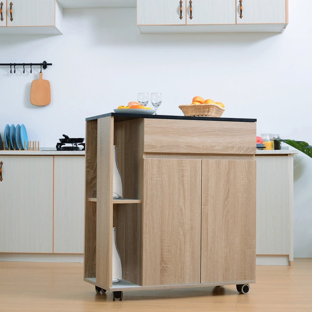 EasyComfort Carrello da Cucina con Ruote, Carrello Cucina con Cassetti Armadietto in Legno Truciolato 78x39.5x88.5cm