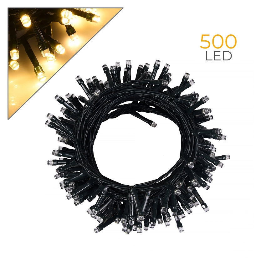 CATENA LUMINOSA LED GIALLA DA 25 METRI CON CAVO VERDE LUCE CALDA - ILLUMINAZIONE PER ESTERNI E INTERNI