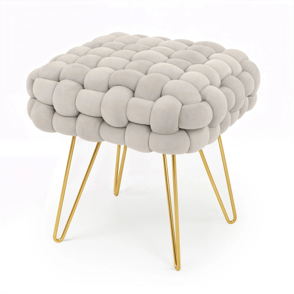 Pouf sgabello in velluto intrecciato 38 cm DOTTY Crema
