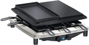 Raclette a 4 Plus Deluxe - Cromo - Made in Germania - Piatto Grill a Antifiamma - Piatto Grill in Pietra Naturale - Resistente ai Tagli e alle Scalfitture - Incluso Piatto di Acciaio Inox Riscaldabile