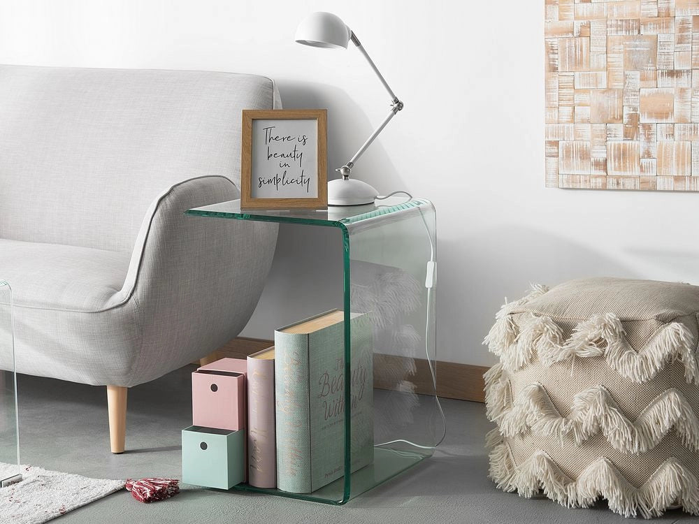 Tavolino laterale in vetro trasparente 40 x 40 cm a sbalzo in stile minimalista soggiorno cucina