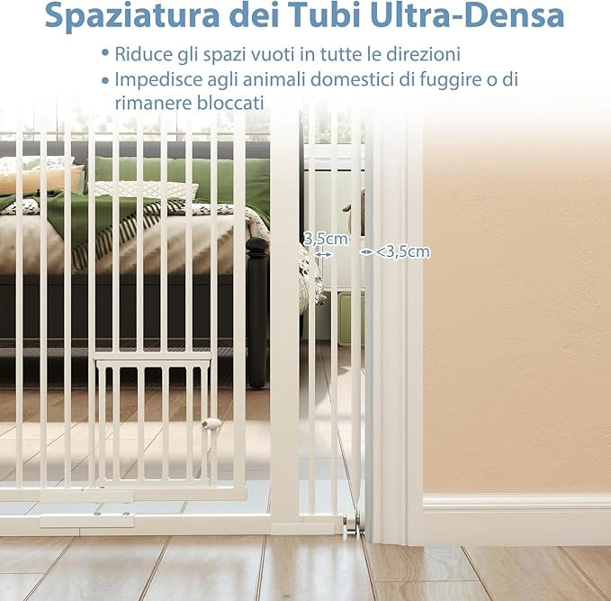 Porta per Animali Domestici Extra Alta, Cancello per Gatti in Metallo Pesante con Apertura da 77-104 cm, 2 Kit di Estensione, Porta Facilmente Percorribile per Cucina Porta