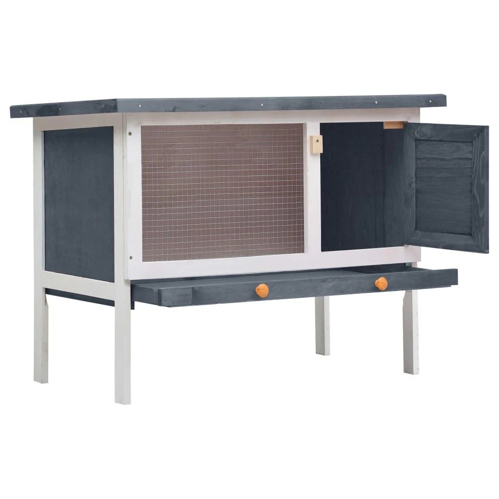 Gabbia/conigliera da esterno 1 piano 90 x 45 x 65 cm legno grigio 02_0000583