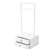 Armadio per cameretta con 2 ante; 2 cassetti e barra appendiabiti; maniglie sagomate; in MDF bianco e legno