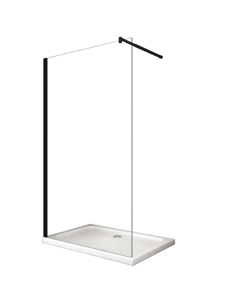 Moderna Parete Doccia Walk-in 8mm con telaio e braccio Nero, Easy-Clean H 200 cm - 118-120
