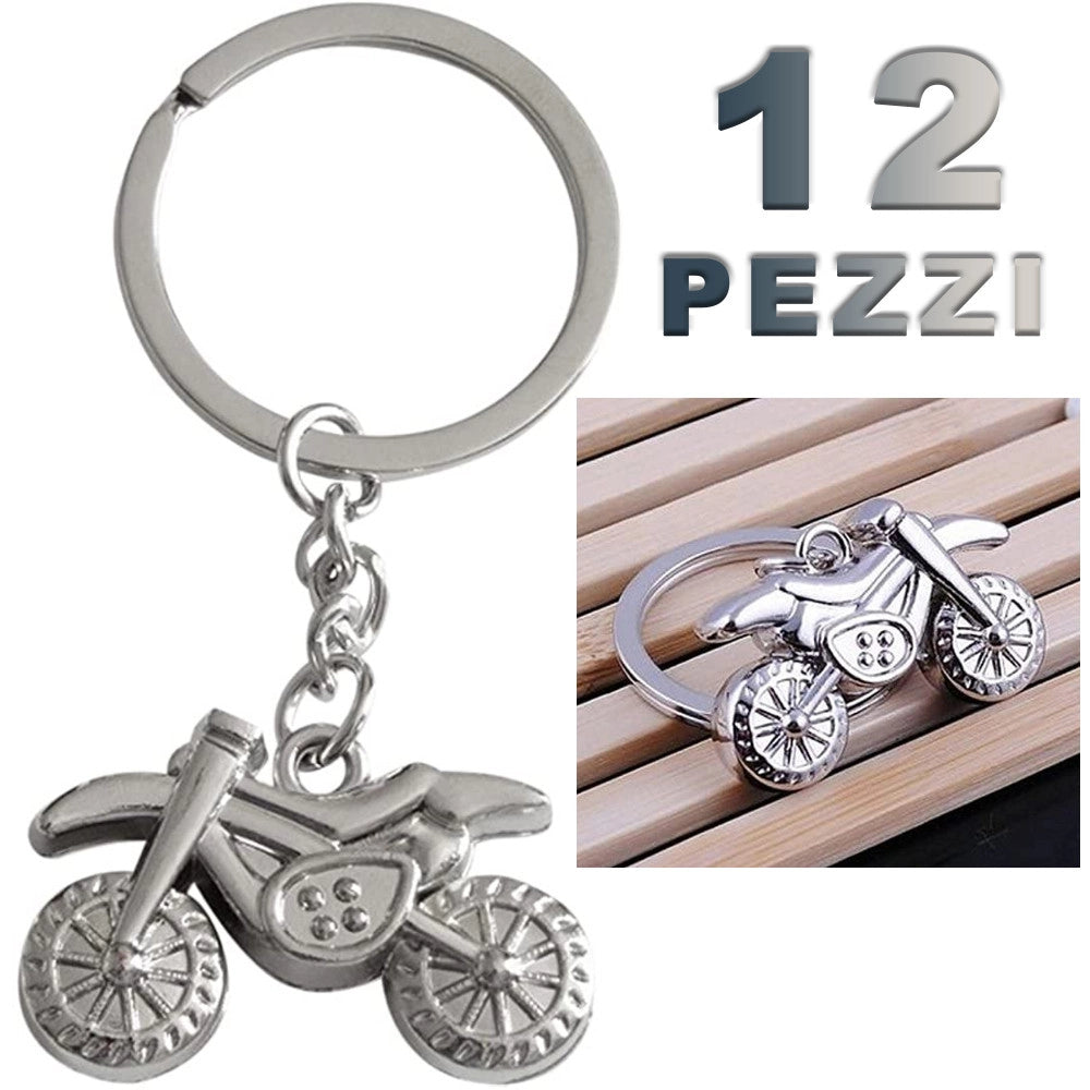 Trade Shop - 12 Portachiavi Porta Chiave Bomboniere Confetti A Forma Di Motocicletta Da Cross -