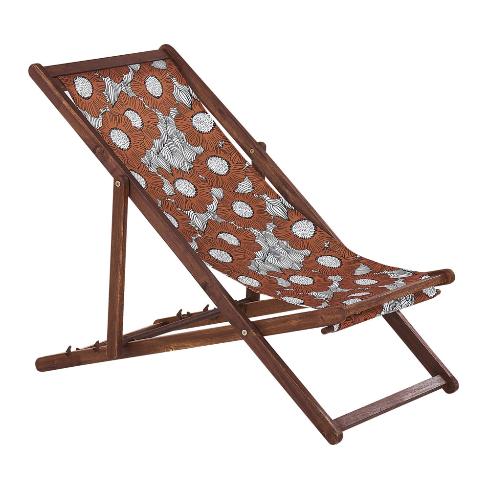Set di 2 sedie a sdraio da giardino con struttura in legno di acacia scuro motivo papaveri in tessuto amaca sedile reclinabile