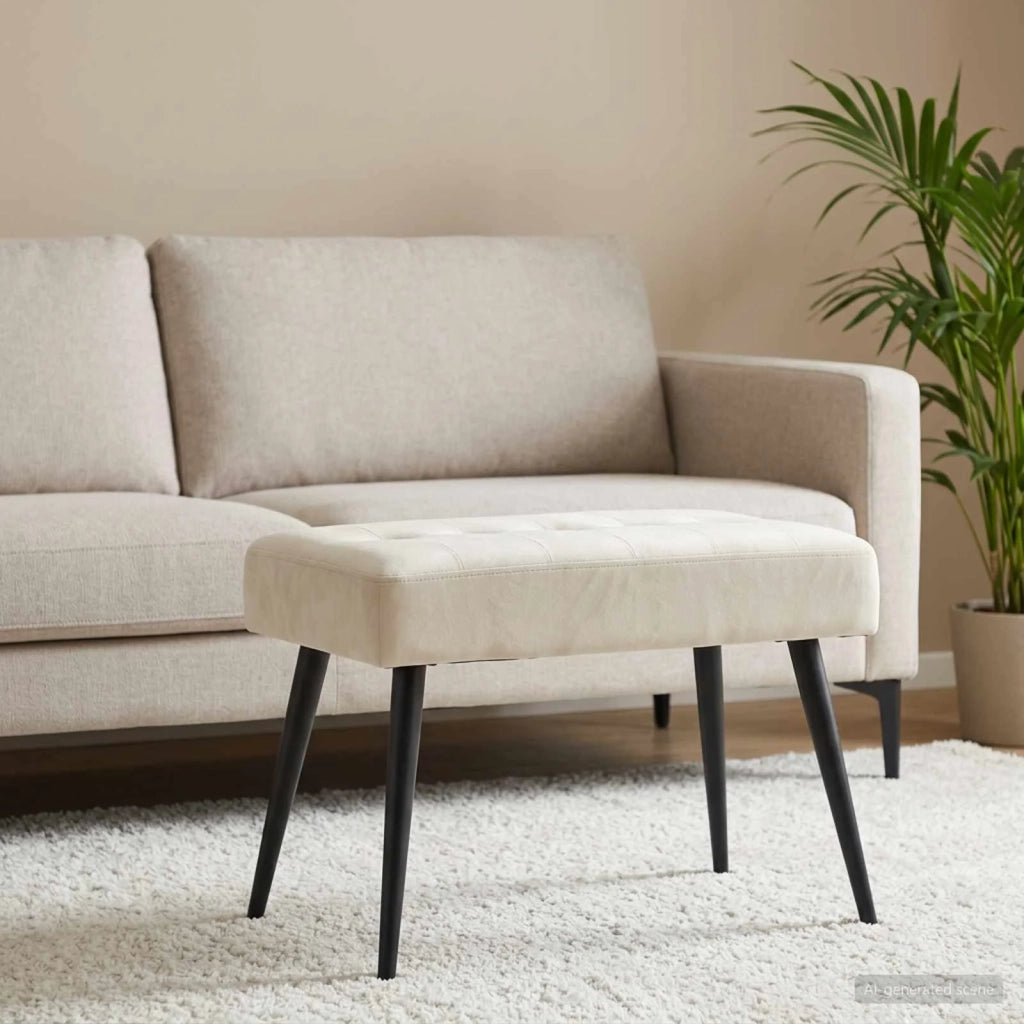Panchina con bottoni imbottiti Crema 60 x 40 x 45 cm Velluto 42038509