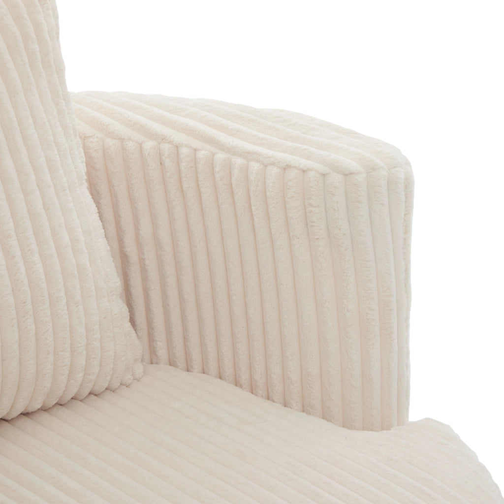 Poltrona girevole 360° in tessuto effetto corda, con vano contenitore, beige