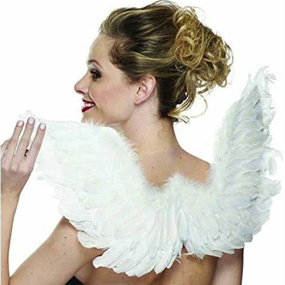 Trade Shop - Ali Da Angelo Bianche Piume In Poliestere Accessorio Costume Carnevale Halloween -