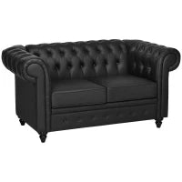 Divano 2 Posti in Stile Chesterfield in Pelle PU con Cuscino Rimovibile, 160x84x80 cm, Nero