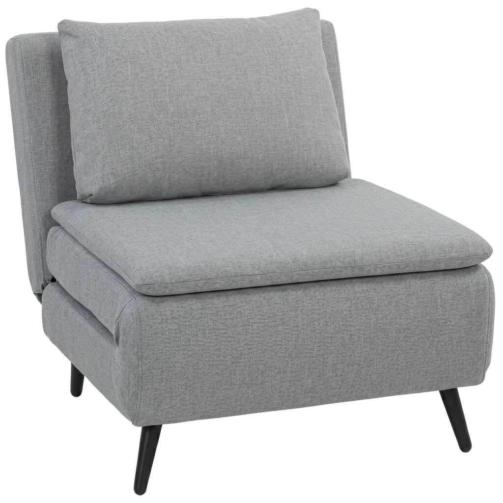 Poltrona Letto 75x88x78 cm con Schienale Regolabile e Cuscino in Tessuto Effetto Lino Grigio Chiaro