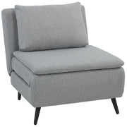 Poltrona Letto 75x88x78 cm con Schienale Regolabile e Cuscino in Tessuto Effetto Lino Grigio Chiaro