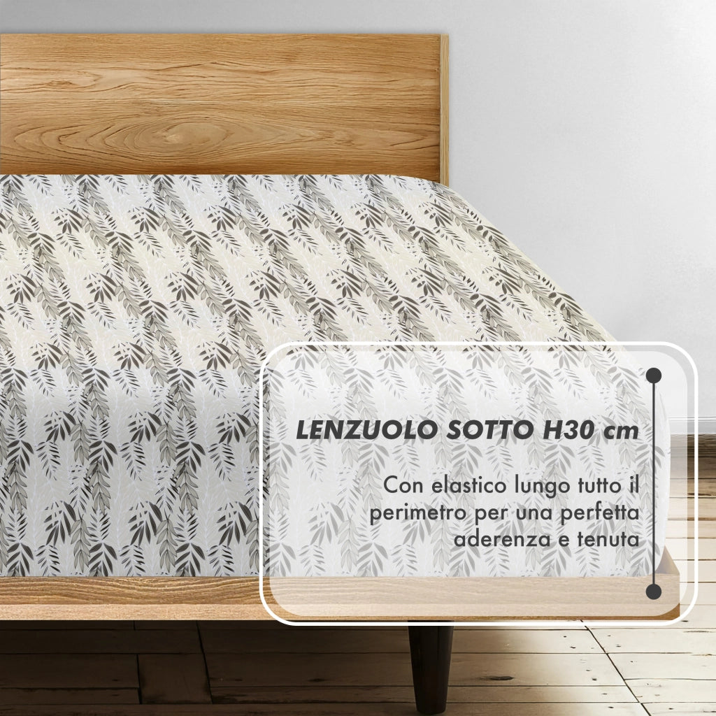 Completo Letto Matrimoniale No Stiro Set Lenzuola In Morbida Microfibra Anallergica Lenzuolo Sotto Con Angoli Elastici Fino 30 Cm, Lenzuolo Teso Sopra 2 Federe Prodotto Italiano  Palma