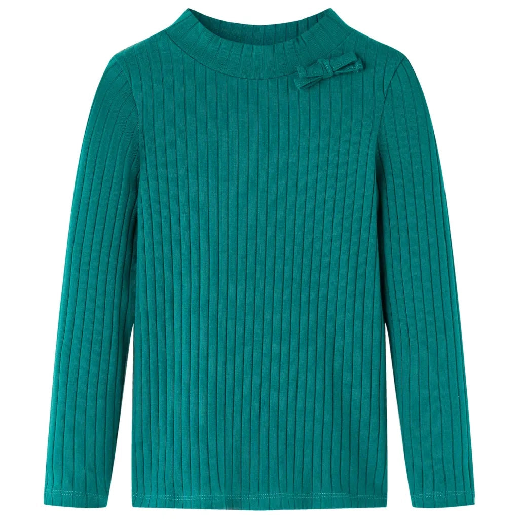 Maglietta da Bambina a Maniche Lunghe a Costine Verde Scuro 116cod mxl 108101