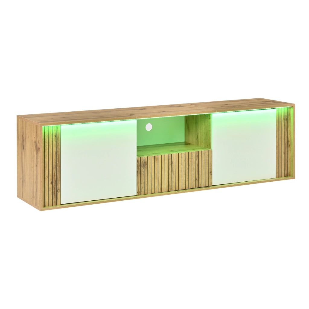 Mobile TV con LED Bluetooth; 2 ante e 1 cassetto; 180 x 40 x 51 cm; bianco e effetto legno