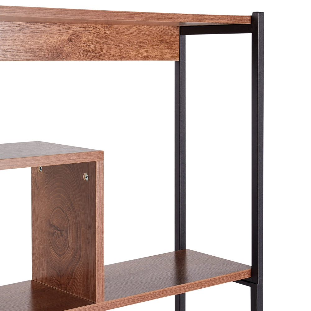 Libreria a 6 ripiani con struttura in metallo nero  legno scuro con luci LED con retro aperto stile industriale