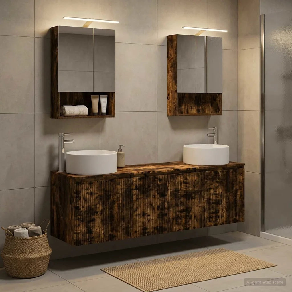 Set di Armadi da Bagno 5 pcs Rovere Fumo Legno ingegnerizzato 3406563