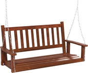 Panca sospesa in legno di pioppo, 2-3 posti, con catene in metallo regolabili, sedia sospesa con schienale in doghe, altalena Hollywood per giardino (marrone, 136 x 67 x 63 cm)