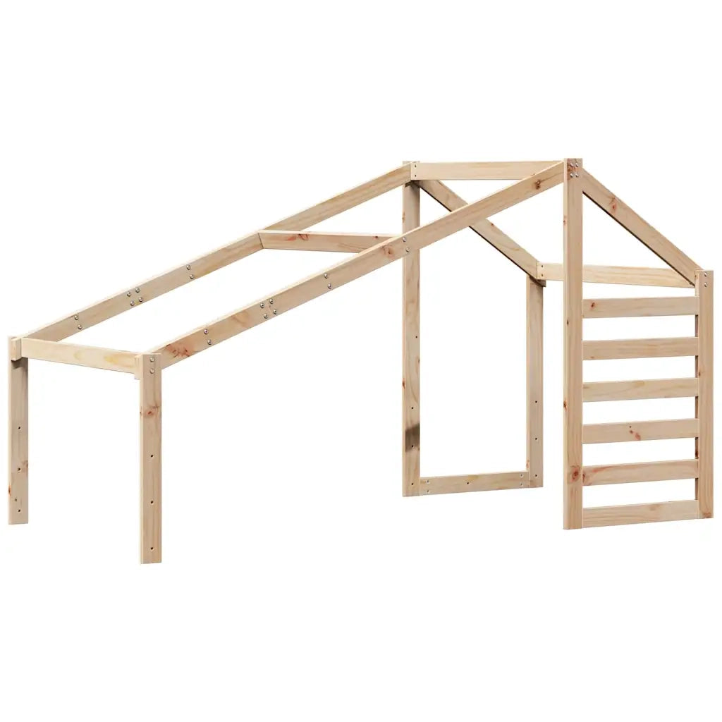 Letto a Soppalco con Tetto 90x190 cm Legno Massello di Pino