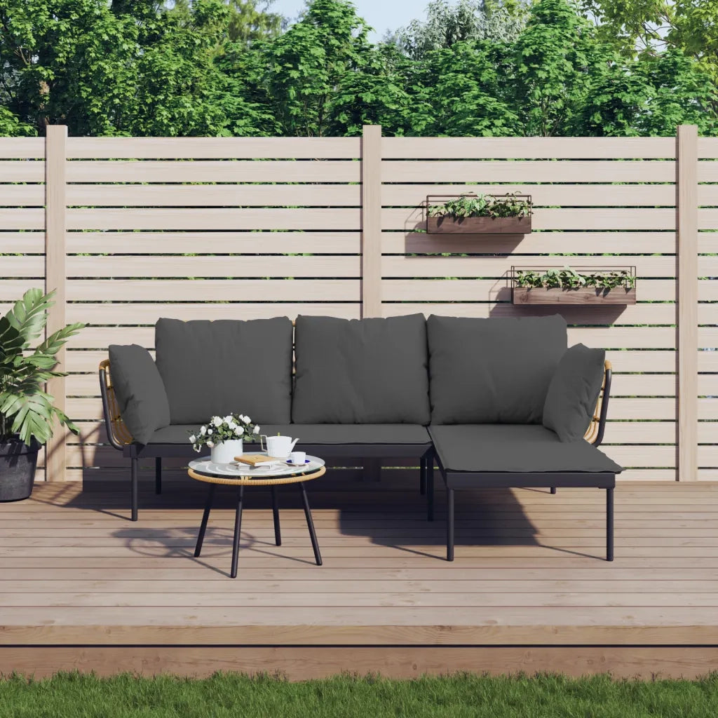 Set Salotto da Giardino 3pz con Cuscini Grigio Scuro Polyrattan 364109