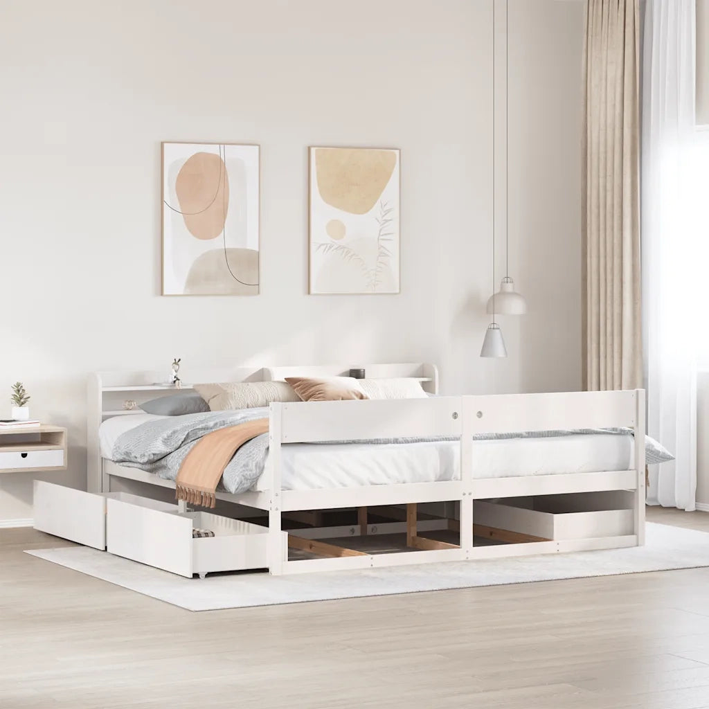 vidaXL Giroletto senza Materasso Bianco 200x200 cm Legno Massello Pino