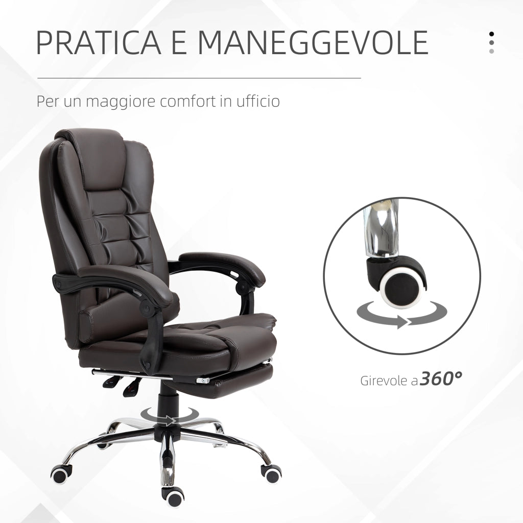 Poltrona Reclinabile da Ufficio con Poggiapiedi ¨C Zephmum ¨C Caff¨¨, 64.5x69x109-117 cm