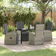Set da pranzo da giardino 5 pezzi con cuscini grigi in polyrattan