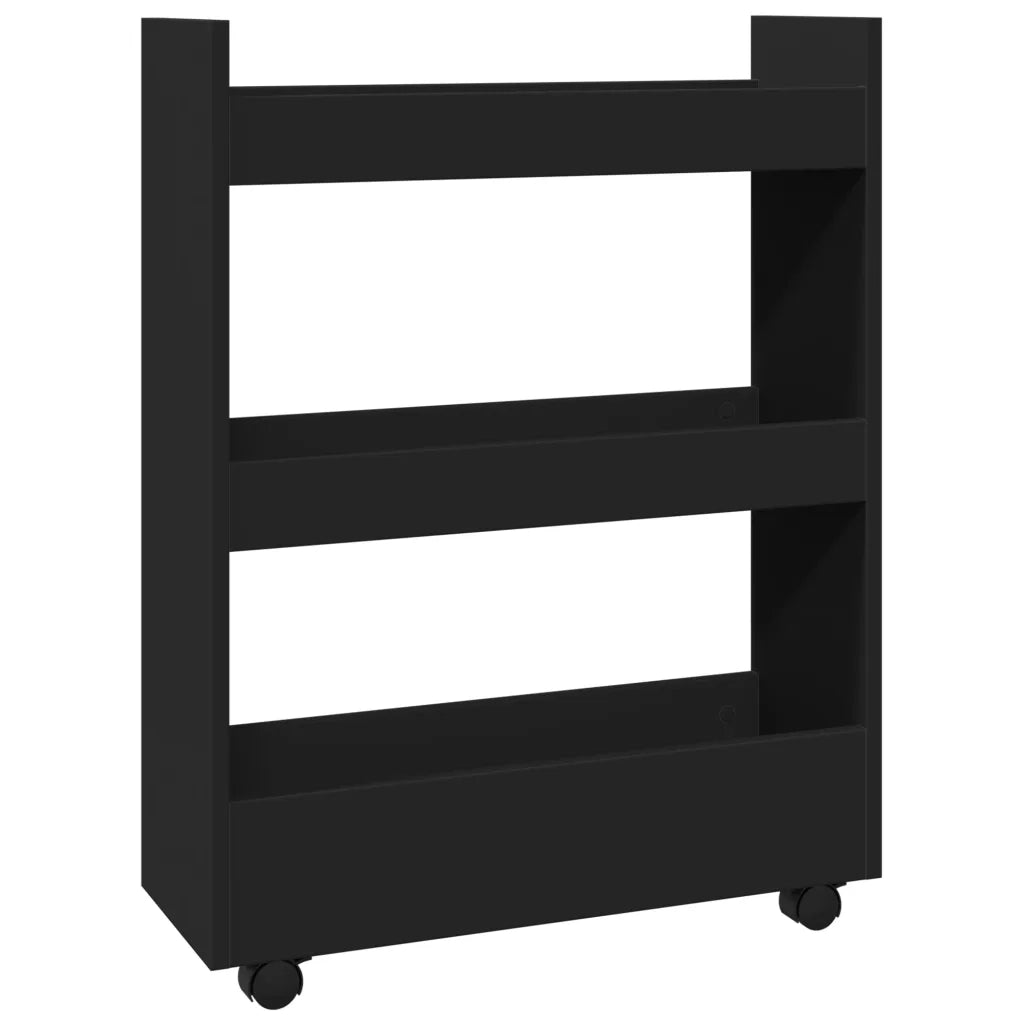 Carrello Portaoggetti Stretto a 3 Livelli Nero in Truciolato 855251