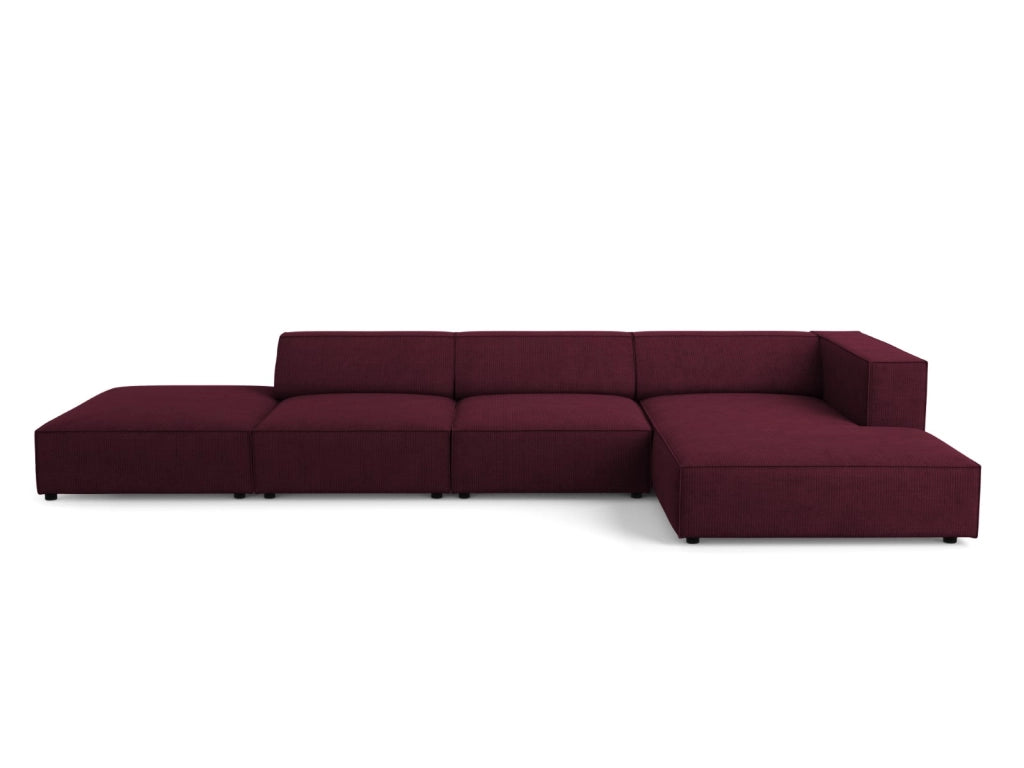 Cosmopolitan Design - Divano angolare destro "Arendal" 5 posti in ciniglia con effetto a coste rubino 