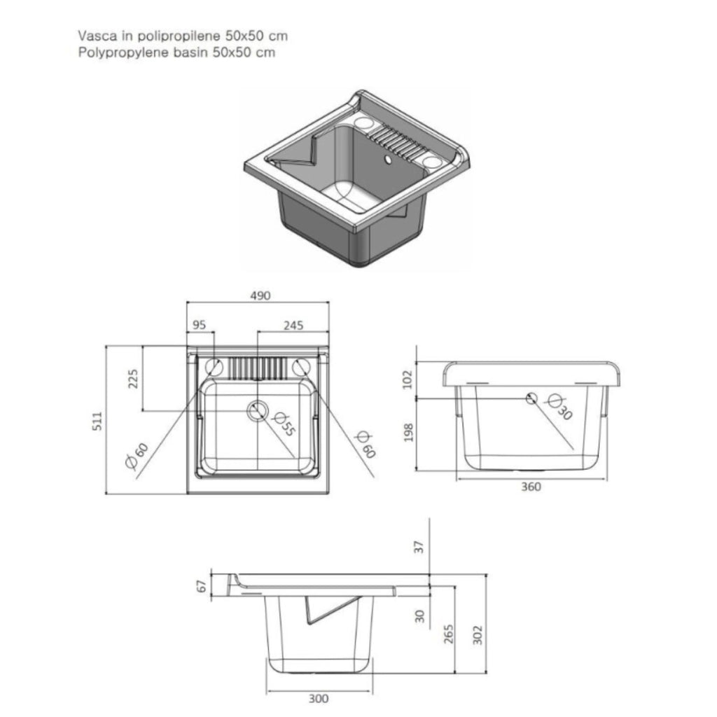 Negrari mobile lavatoio ad 1 anta in pvc garden con lavabo kit scarico incluso *** misure 50x50 cm, confezione 1