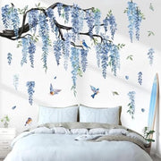 Tappeti di Mura con Fiori di Viti con Opacità per Soggiorno, Camera da Letto e Retro TV in Blu