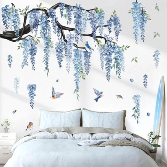 Tappeti di Mura con Fiori di Viti con Opacità per Soggiorno, Camera da Letto e Retro TV in Blu