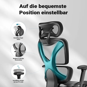 Sedia da ufficio ergonomica con regolazione di poggiatesta, braccioli e schienale, max 150 kg