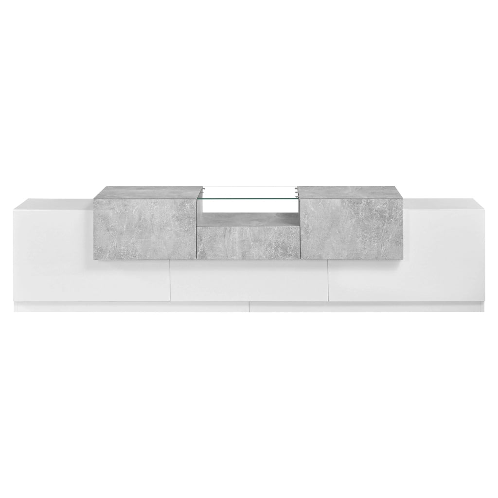 Mobile TV con 4 ante; nicchia aperta in vetro temperato; cassetto centrale e ribalta; per soggiorno; 200 × 33 × 48;5 cm