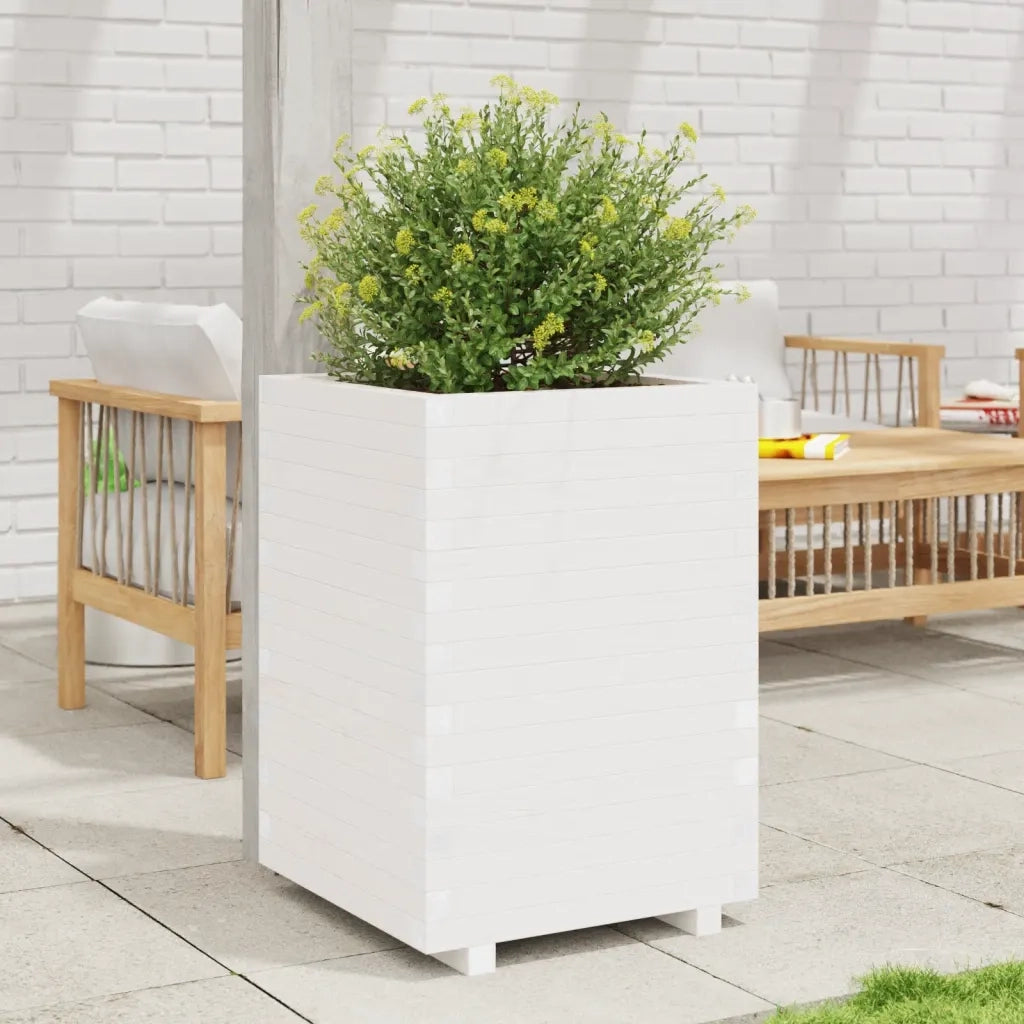 Fioriera da Giardino-Vaso da Esterno Bianca 50x50x72,5cm Legno Massello di Pino
