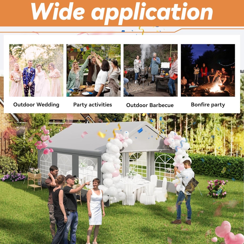 Gazebo per feste, 4 x 6 m, con 8 pareti laterali rimovibili, impermeabile, stabile, impermeabile, protezione solare, gazebo da giardino, tenda da giardino, colore grigio