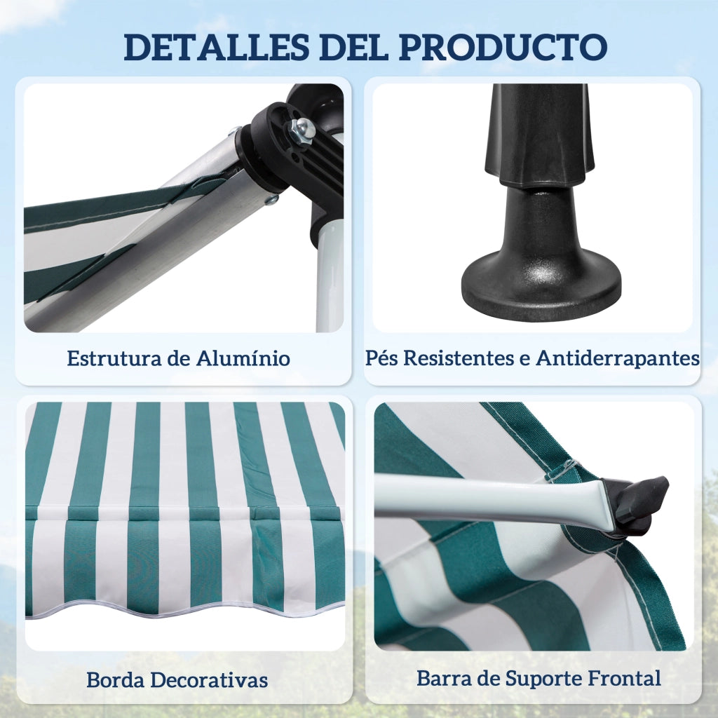 Toldo Manuale Retrattile per Balcone e Terrazza ¨C zephmum ¨C Verde Bianco 200x150 cm