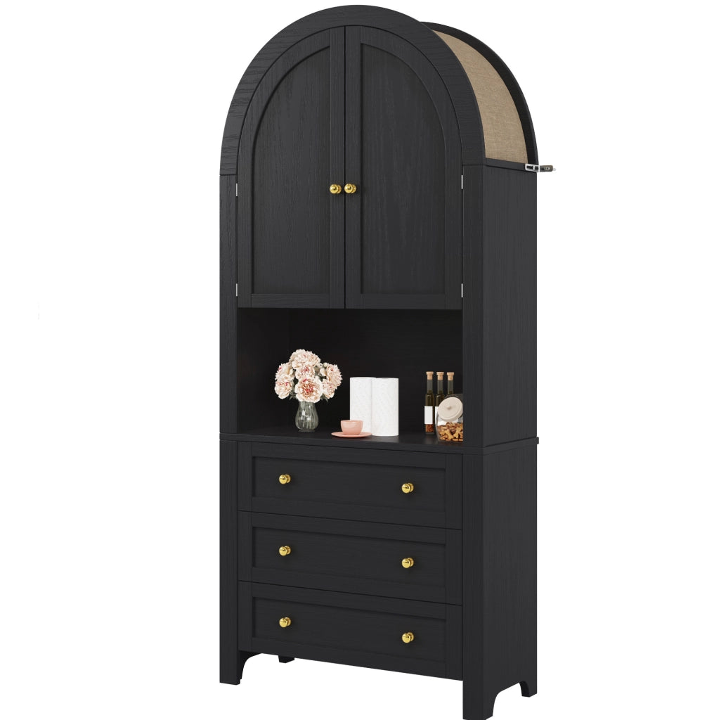 Armadio alto ad arco nero in MDF con 3 cassetti, 70x35x180 cm