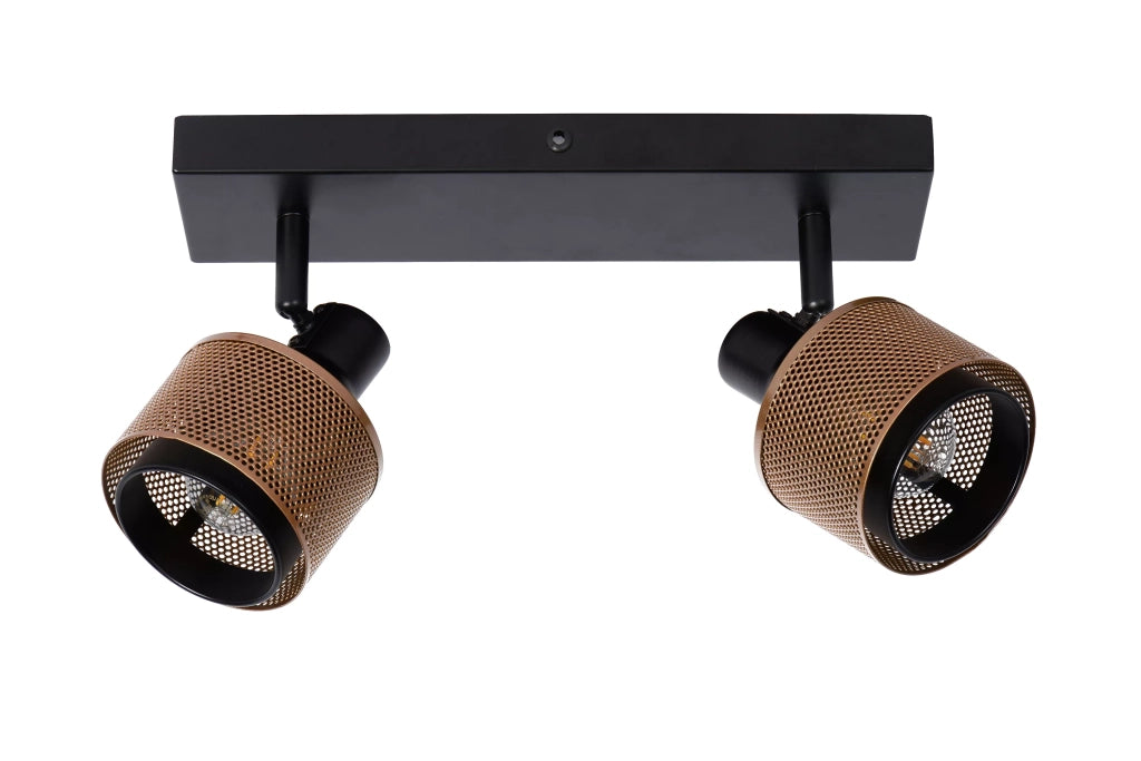 Plafoniera industriale nero-oro Lucide Rafa 2 faretti E14