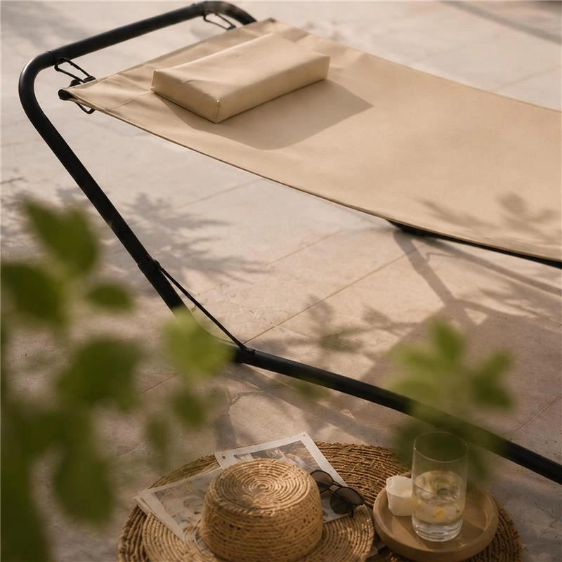 AMACA DA GIARDINO CON SUPPORTO IN ACCIAIO E PVC 210X80X65H CM COLORE BEIGE
