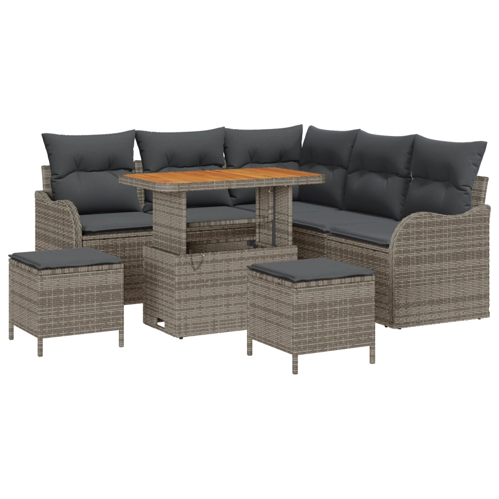 Set Divano Giardino  di 8 pezzi con cuscini Grigio Polyrattan Acacia