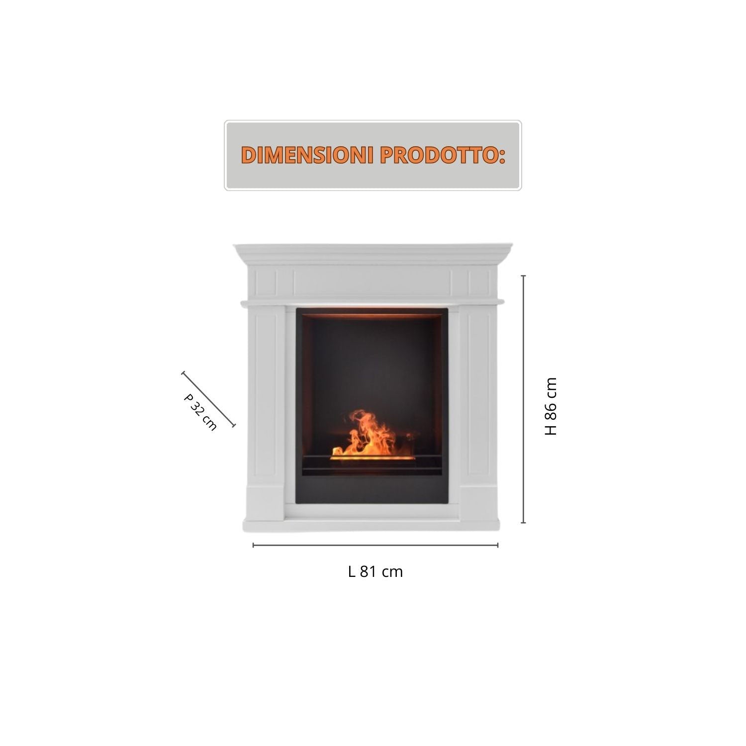 Camino a Vapore da Pavimento Leonardo 81x30x86 cm in MDF Bianco Laccato