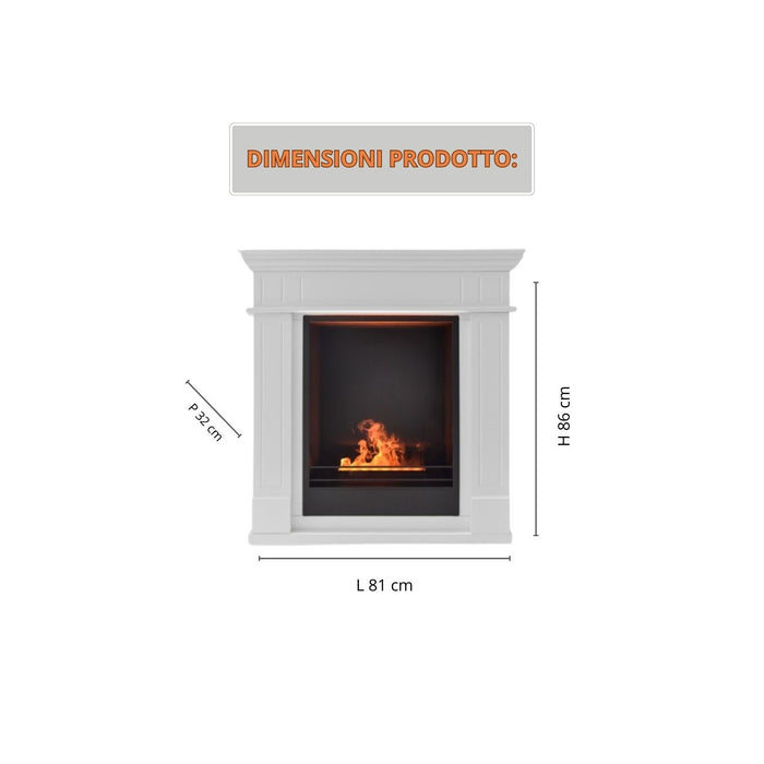 Camino a Vapore da Pavimento Leonardo 81x30x86 cm in MDF Bianco Laccato