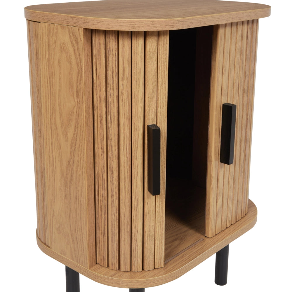 Comodino con ante scorrevole Legno chiaro Gambe in metallo stile retrò camera da letto