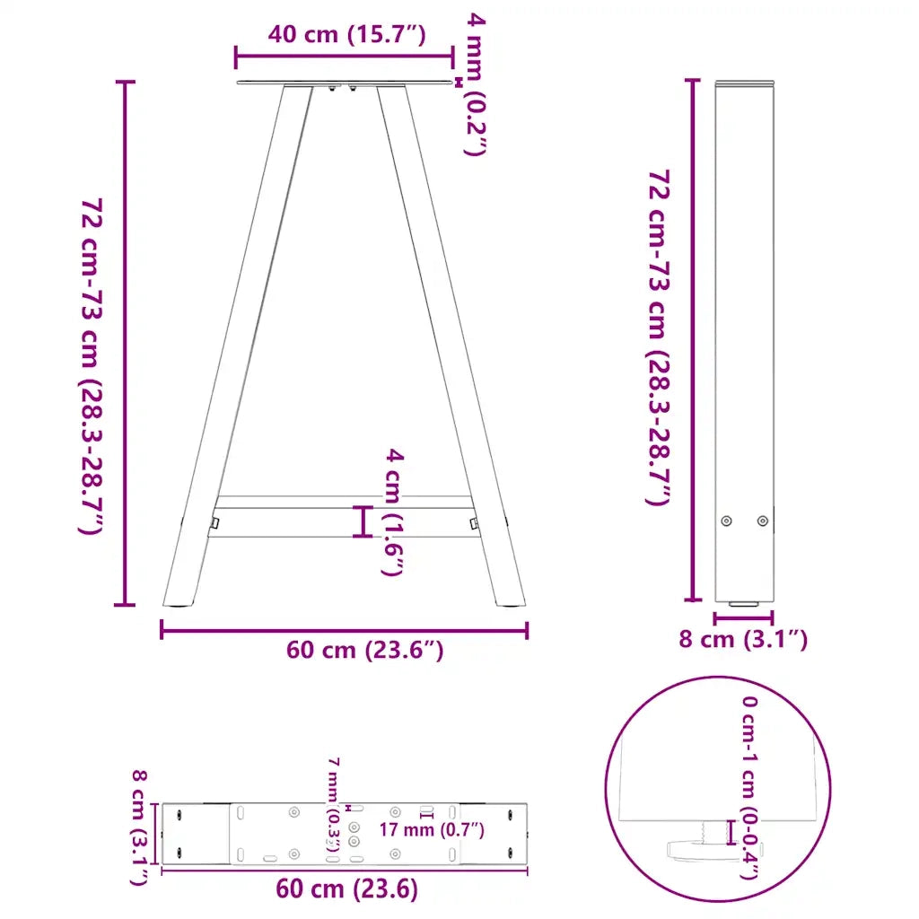Gambe per tavolo da pranzo a forma di A 2 pz Antracite 60x(72-73) cm Acciaio